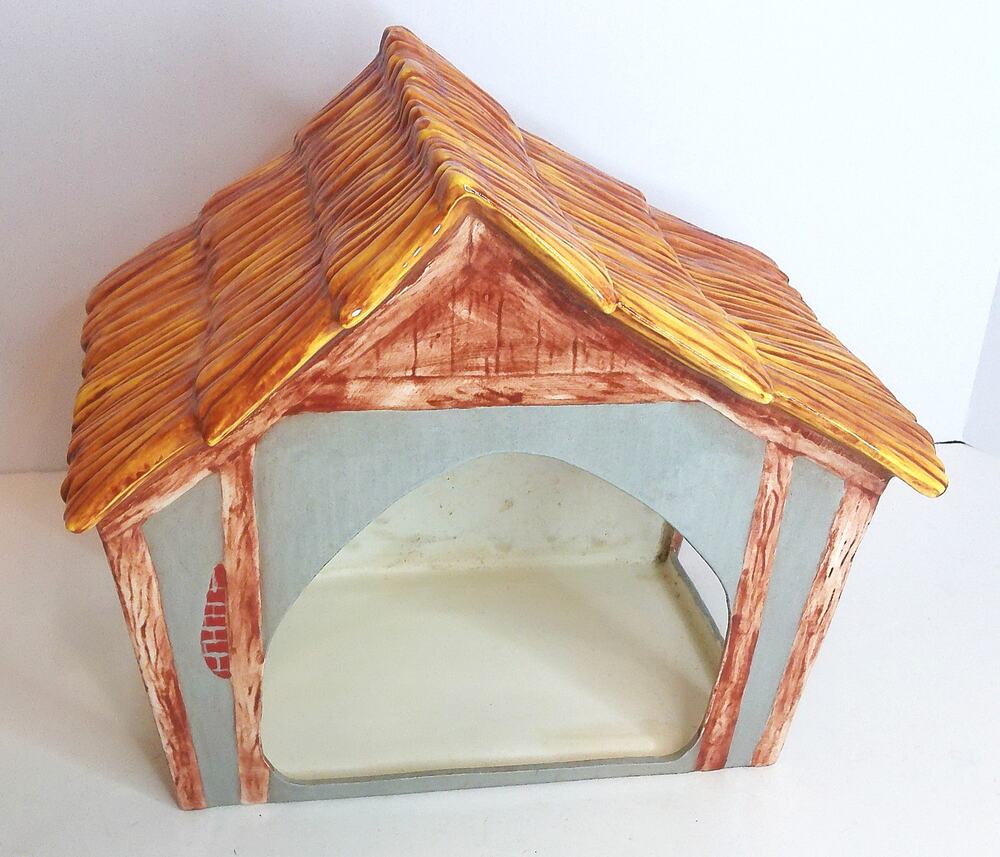 Vintage Atlantic Mold Ceramic Nativity Manger Stable Creche Hand Painted 1979